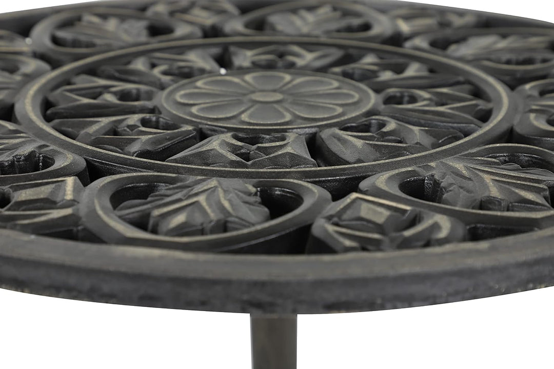 Wood Floral Intricately Carved Accent Table, Black