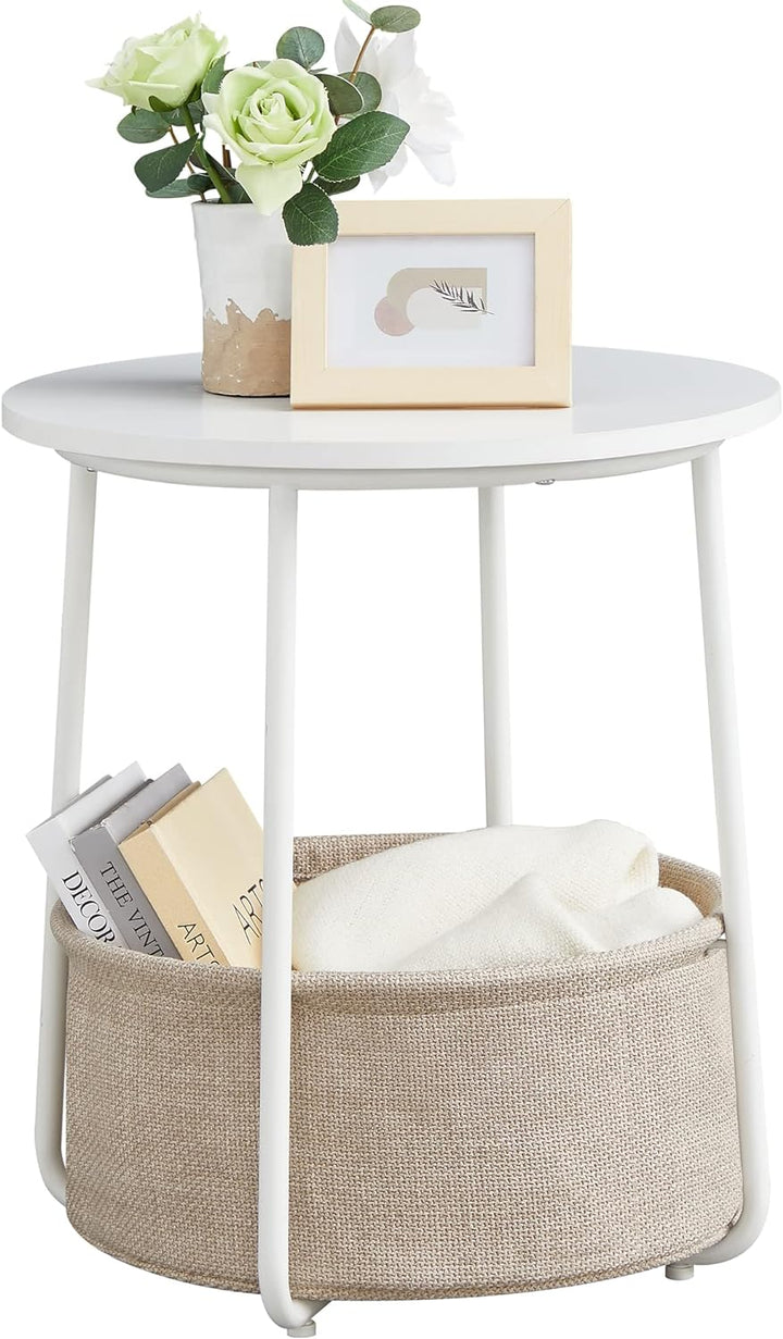 Small Round Side End Table, Classic White Sand