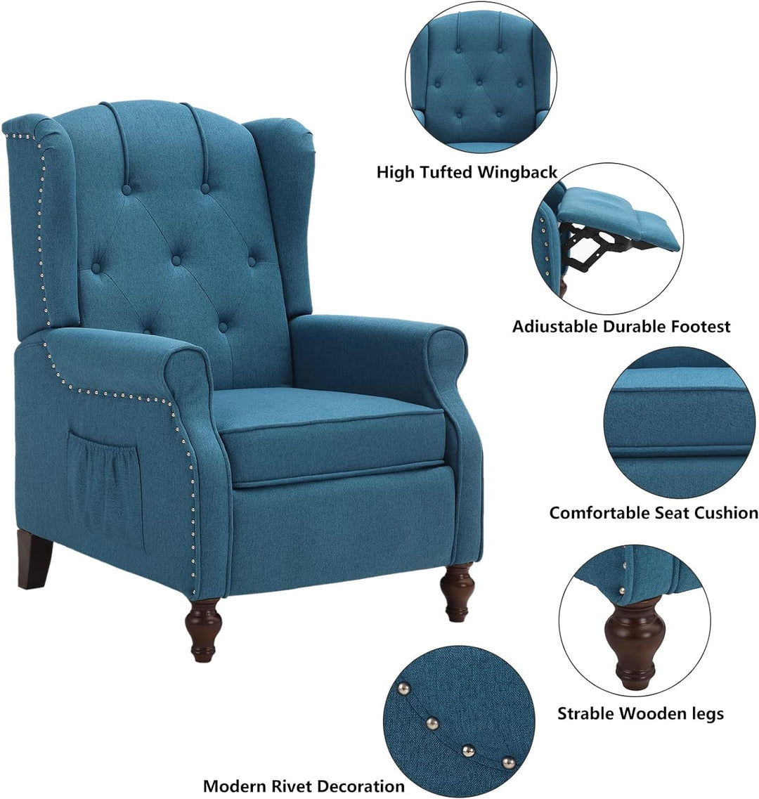 Wingback Recliner Chair, Heat Massage Tufted Sofa(Blue)