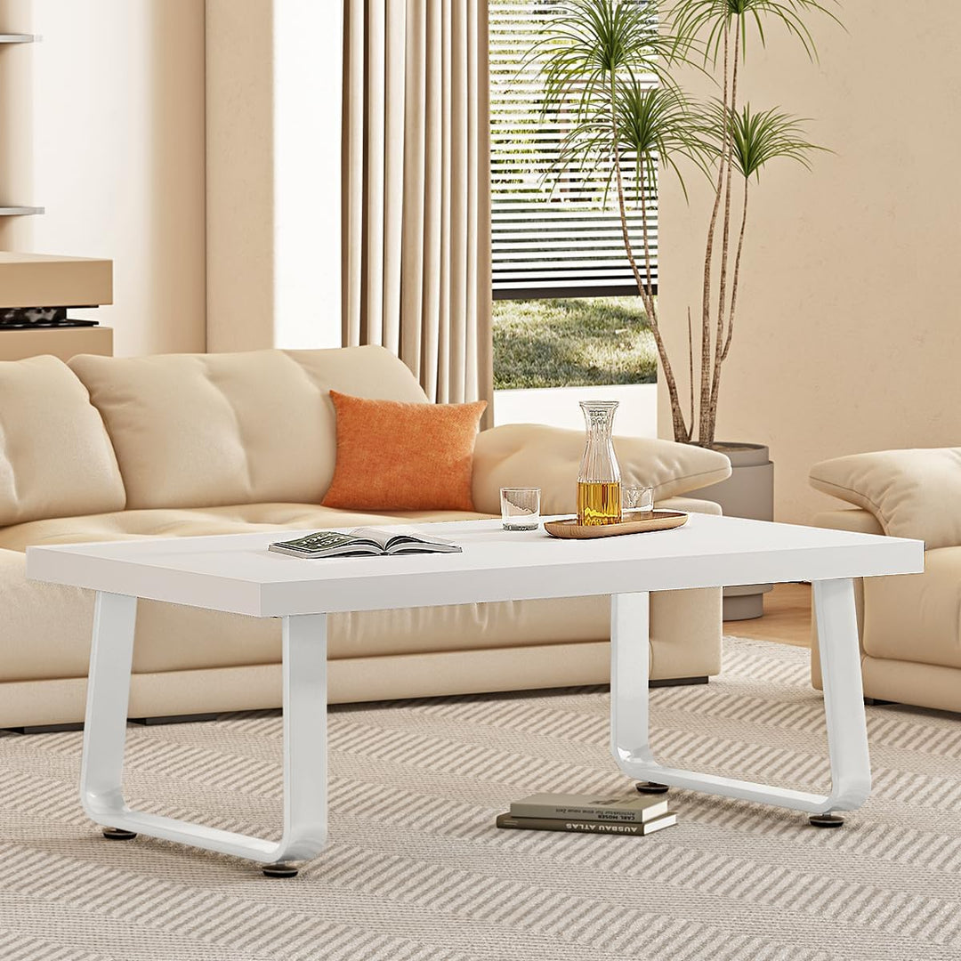 HSH White Coffee Table, Modern Rectangular Living Room Table, White Oak