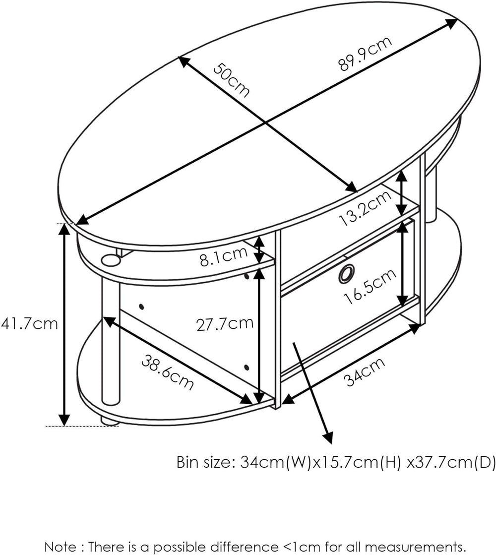 Furinno Jaya Simple Design Oval Coffee Table with Storage Bin, Columbia Walnut/Black/Dark Brown