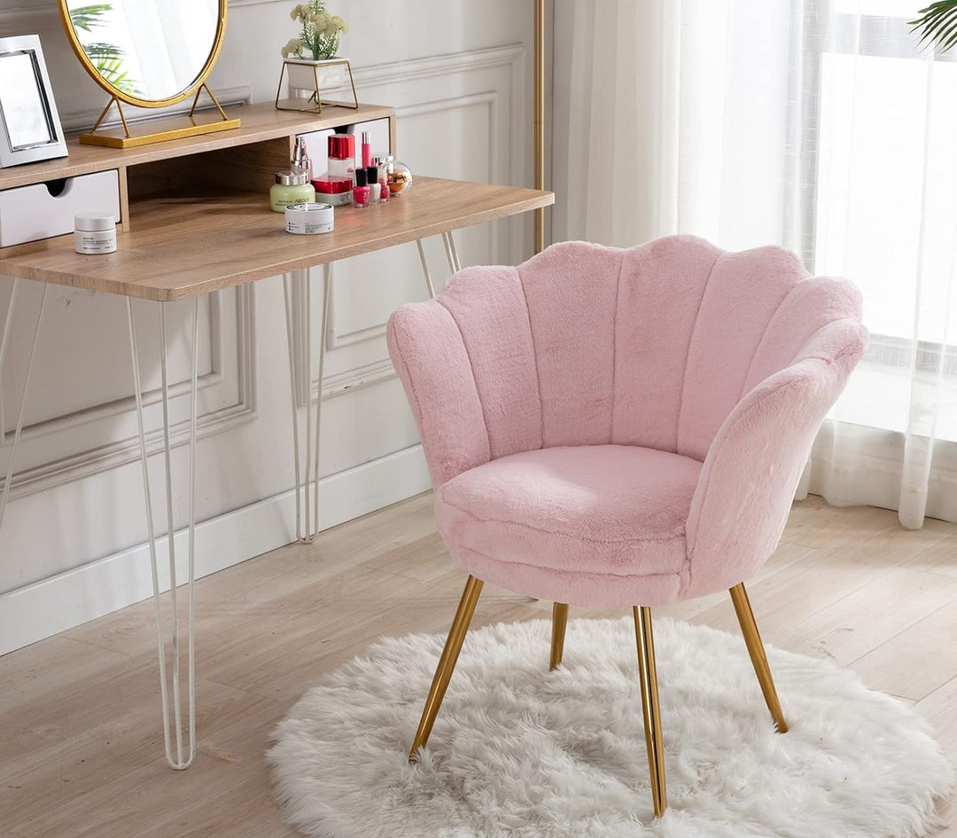 Faux Fur Mid Century Modern Retro Accent Chair(Sakura Pink)