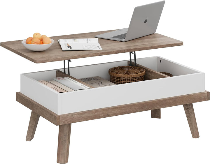 Meilocar Wood Coffee Table with Hidden Compartment, Ivory