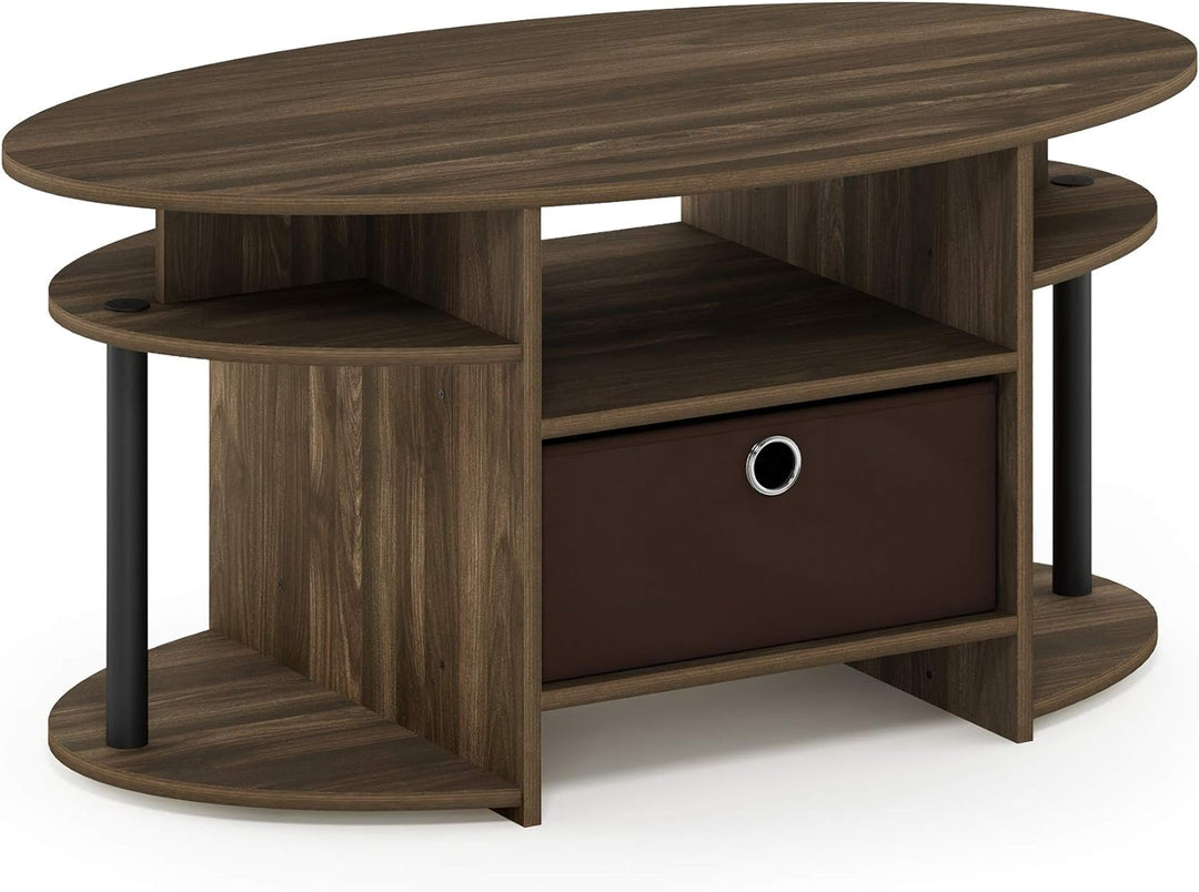 Furinno Jaya Simple Design Oval Coffee Table with Storage Bin, Columbia Walnut/Black/Dark Brown