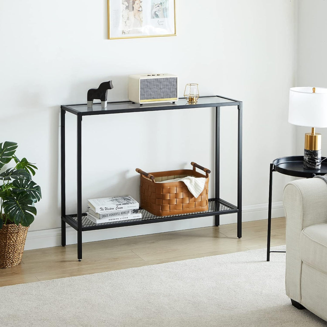 Black Console Table Glass Entryway Narrow Sofa