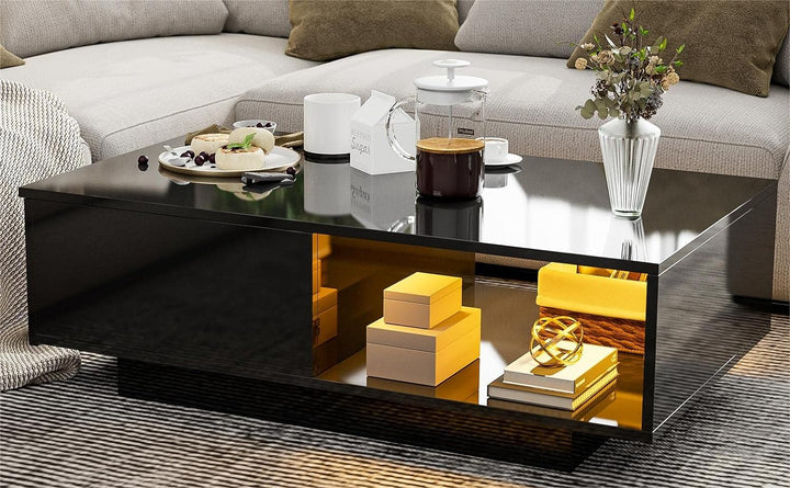 Modern High Glossy Coffee Table with LED Lighting, Black