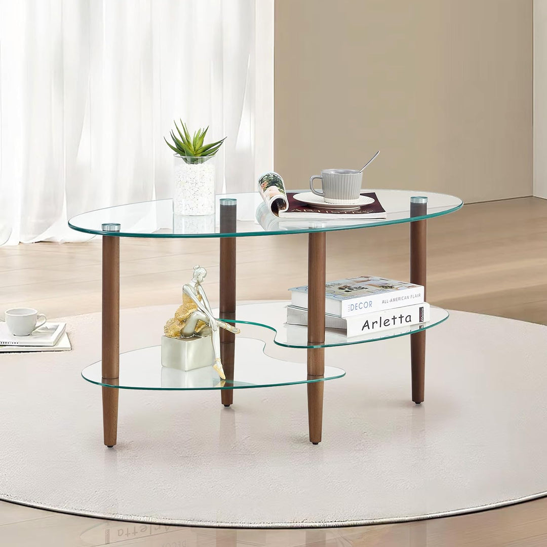 Modern Oval Glass Coffee Table, Transparent