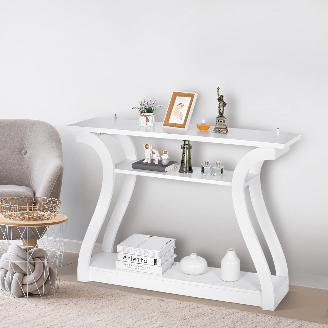 Wood Console Table, 3 Tier Accent Sofa, 47 in (White)