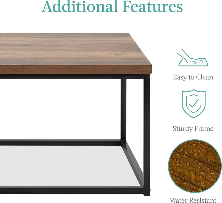 Modern Industrial Rectangular Coffee Table, Rustic Accent Furniture, Brown