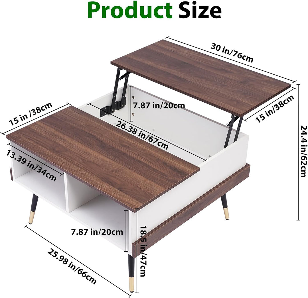 TOPSKY Lift Top Coffee Table with Storage Shelves, Light Walnut