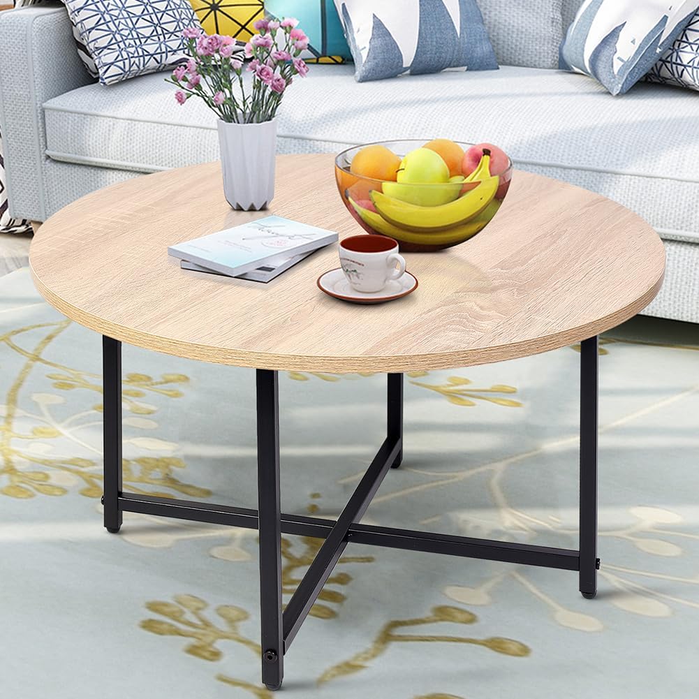 Round Coffee Table - Stylish Modern Small Coffee Table, Nature