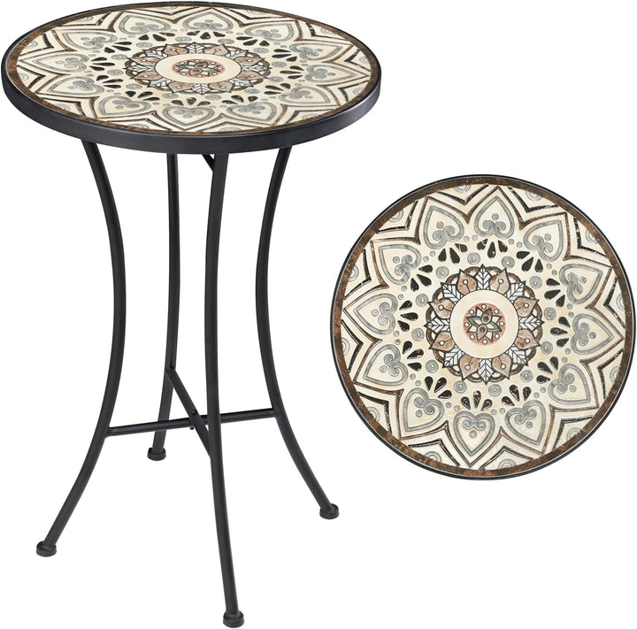 Mosaic Outdoor Side Table, 14" Round Folding End Table