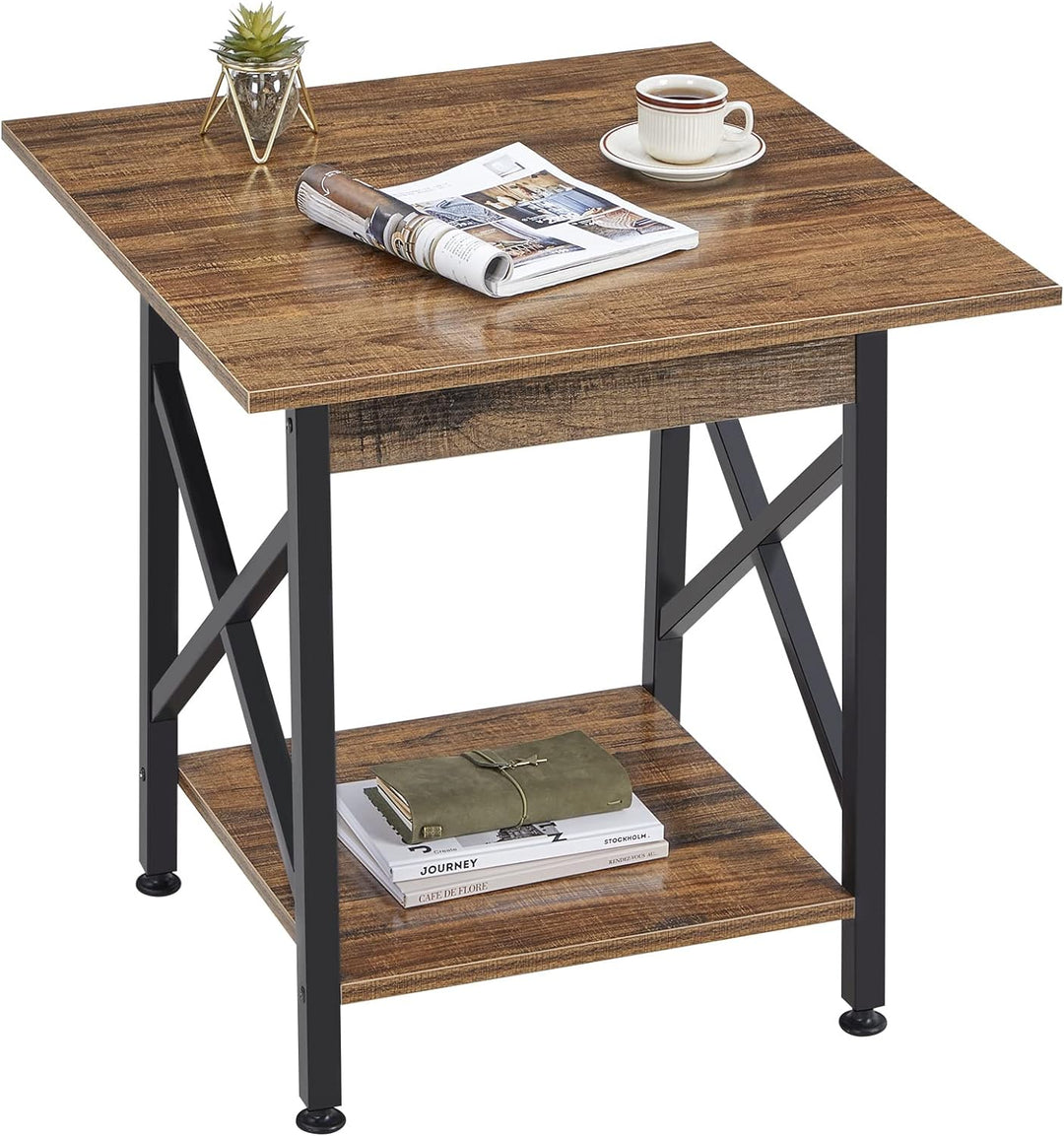 24" Industrial Side Table w/ Storage, Rustic Walnut