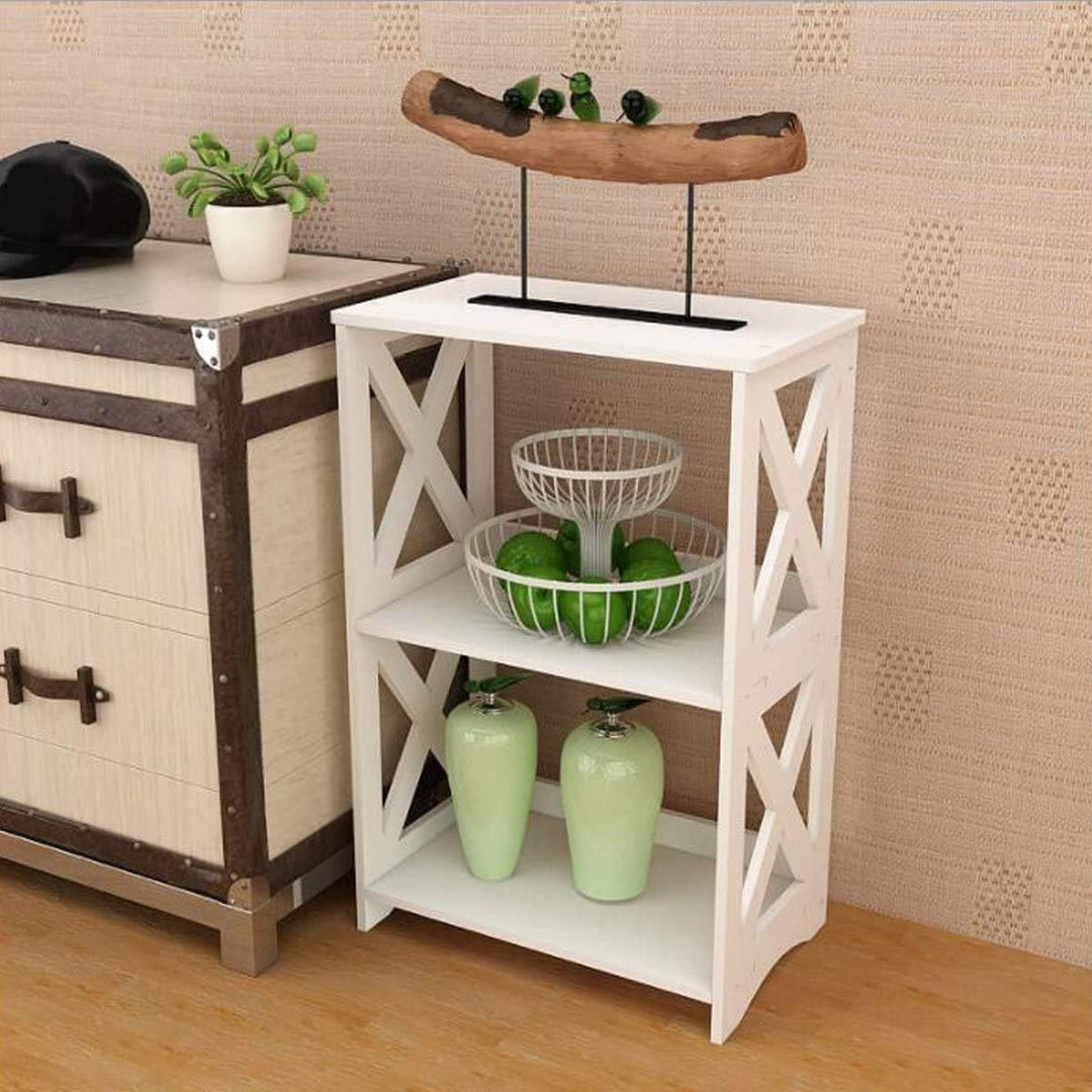 3-Tier End Table White Compact Nightstand Shelf