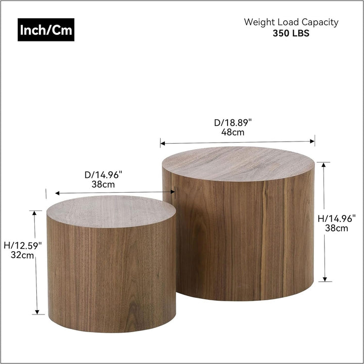 Optimized Coffee Table Set, Modern Round Walnut, Wooden Circle