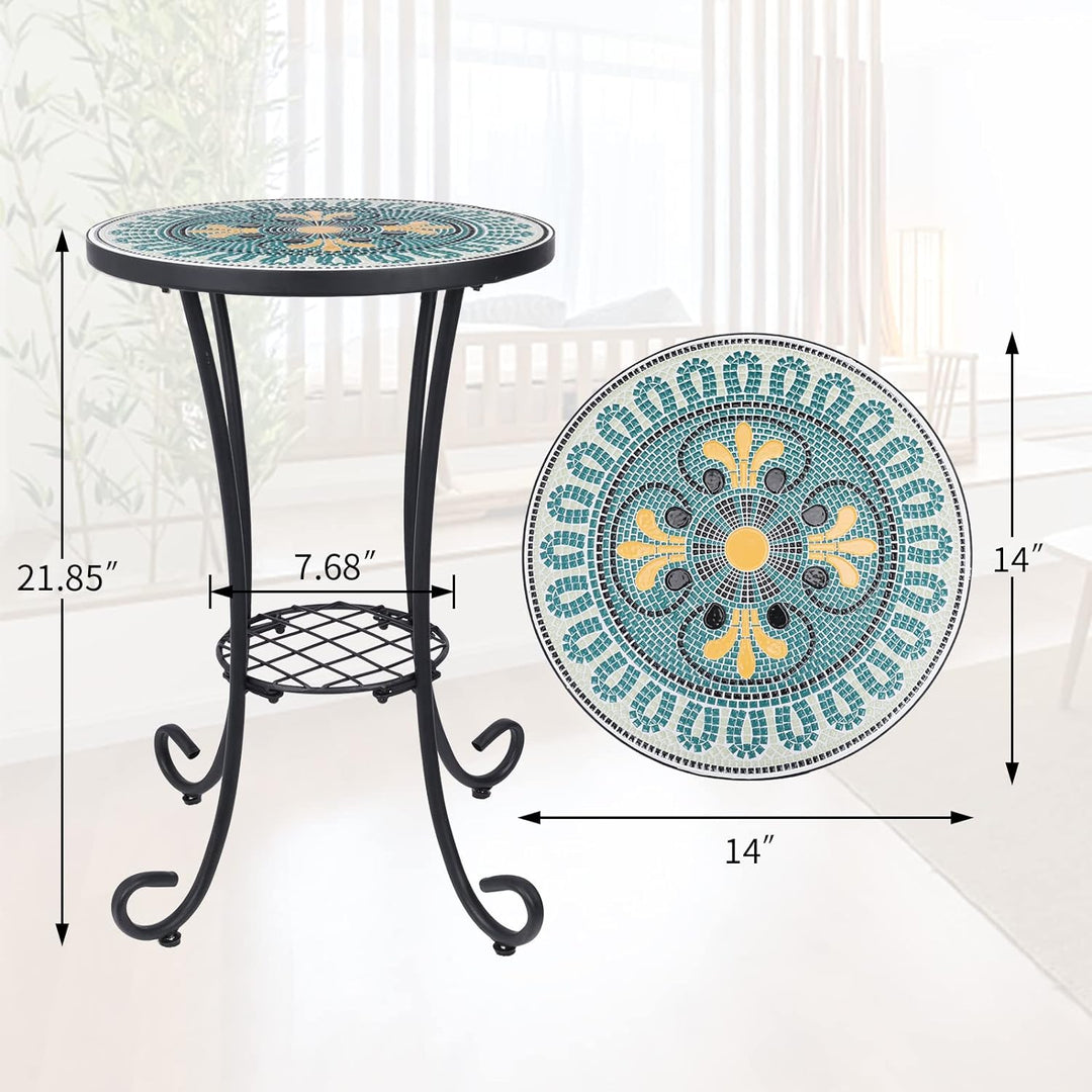 Mosaic Outdoor Side Table, 14" Round Folding End Table