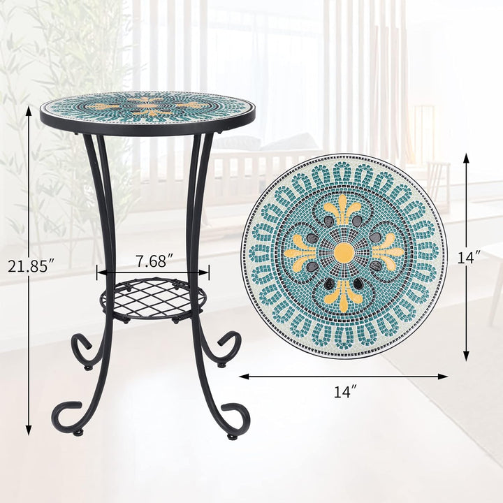 Mosaic Outdoor Side Table, 14" Round Folding End Table