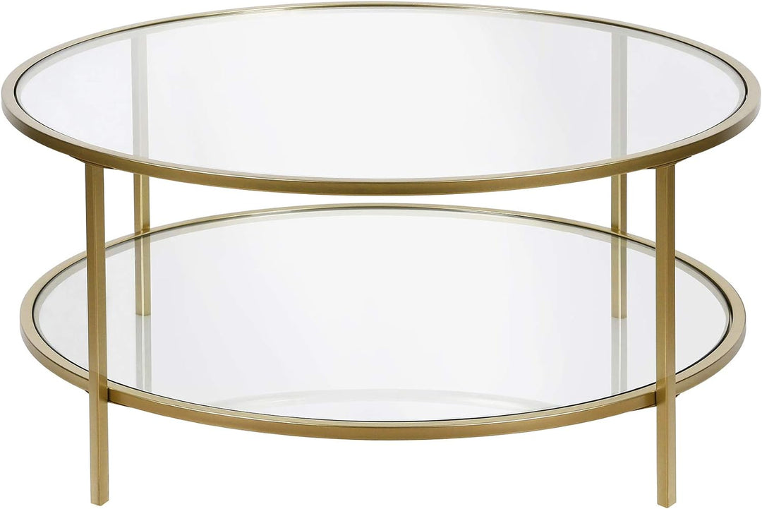 Elegant Round Glass Coffee Table with Brass Frame