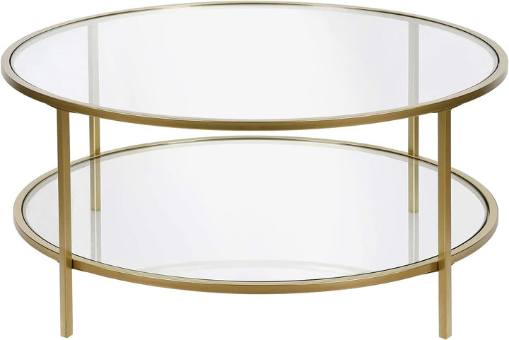 Elegant Round Glass Coffee Table with Brass Frame