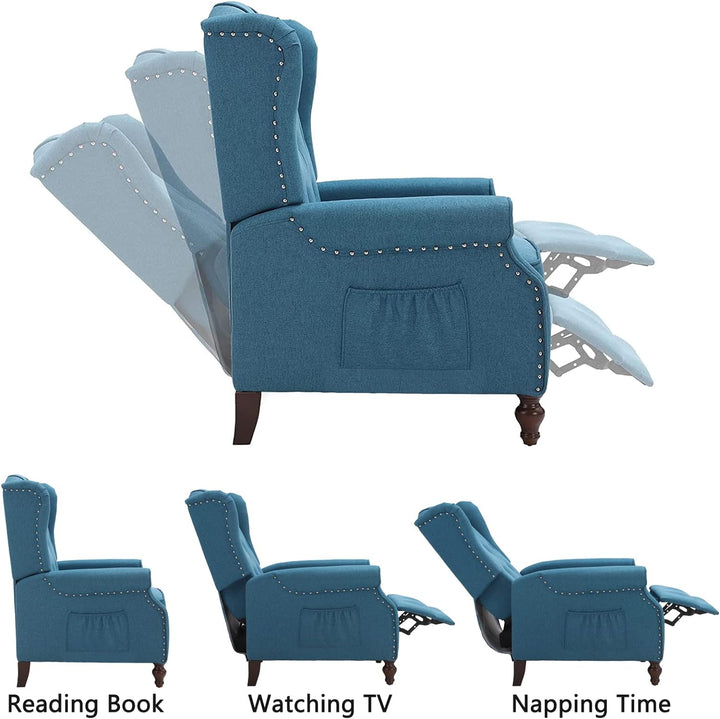 Wingback Recliner Chair, Heat Massage Tufted Sofa(Blue)