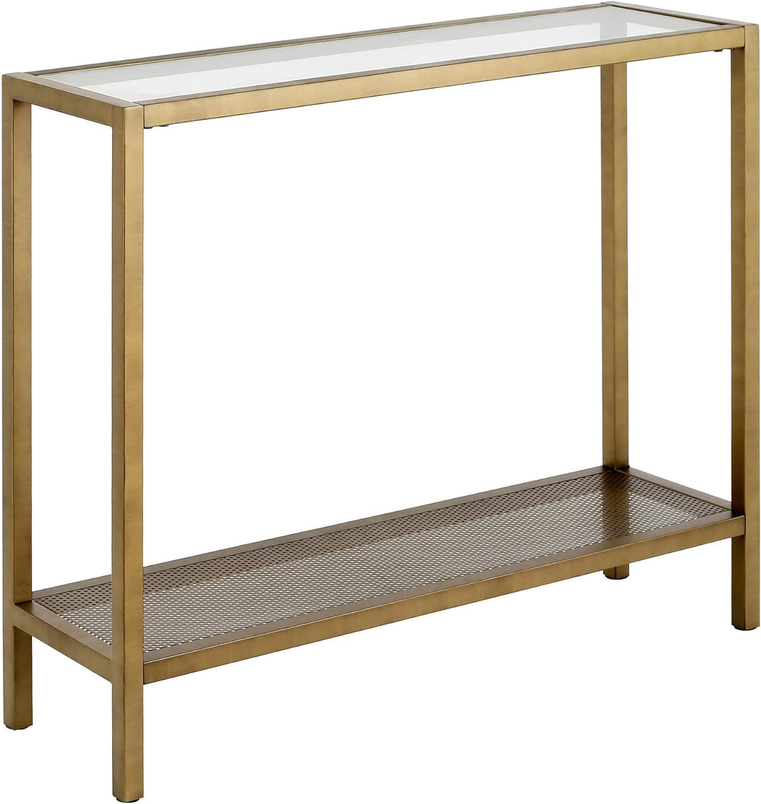 Rectangular Console Table, Brass Finish, Entryway Accent