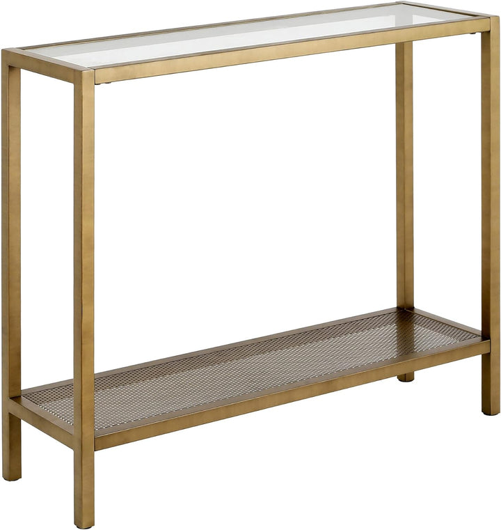 Rectangular Console Table, Brass Finish, Entryway Accent