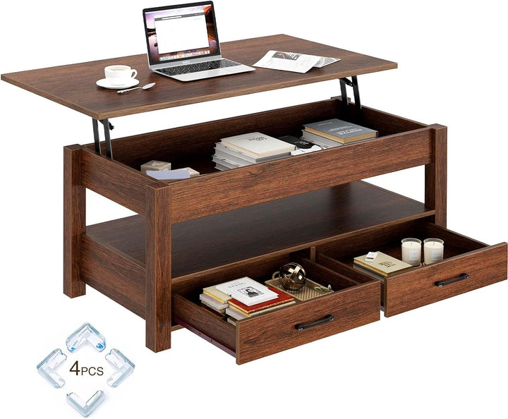 Rolanstar Lift Top Coffee Table w/ Drawers, Hidden Compartment, Espresso