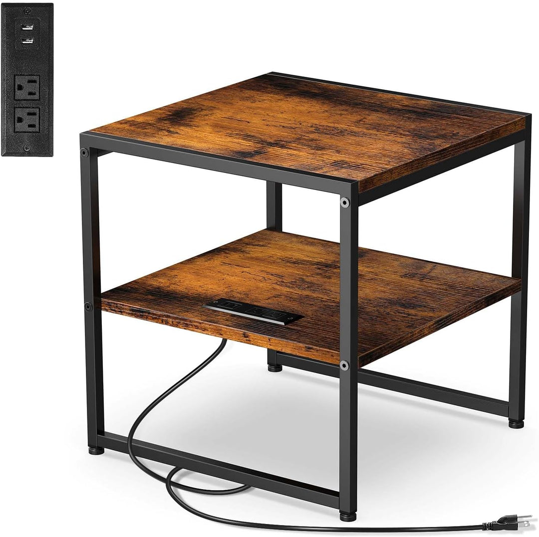 20" End Table w/ Charging Station, Industrial Square Side Table