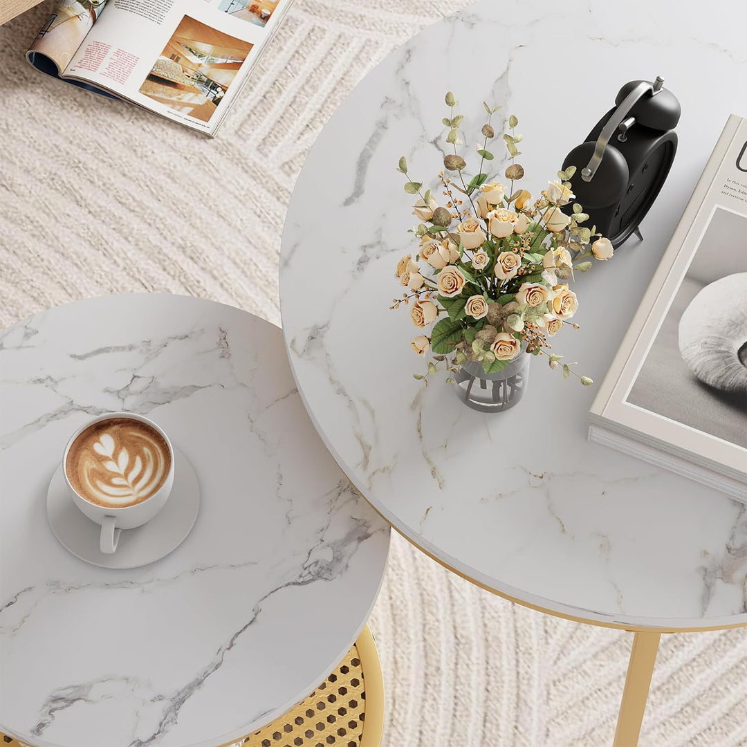 Coffee Table Faux Marble White Nesting Table