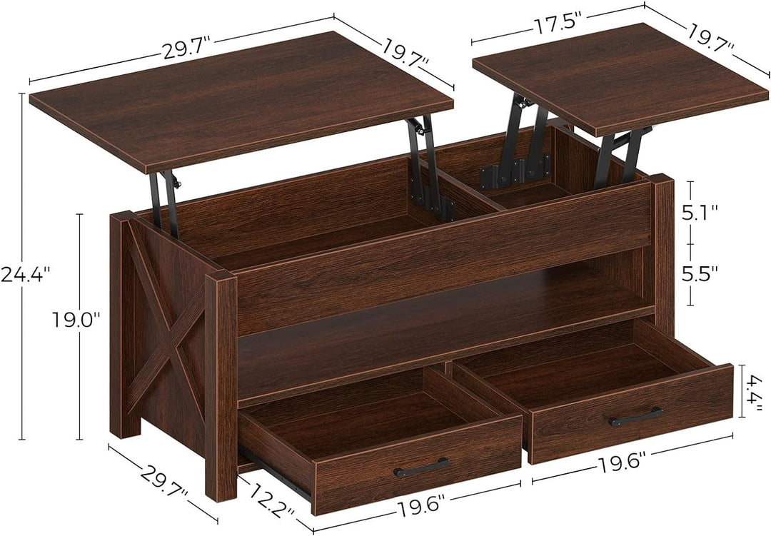 Farmhouse Lift Top Coffee Table with Storage Drawers, Espresso