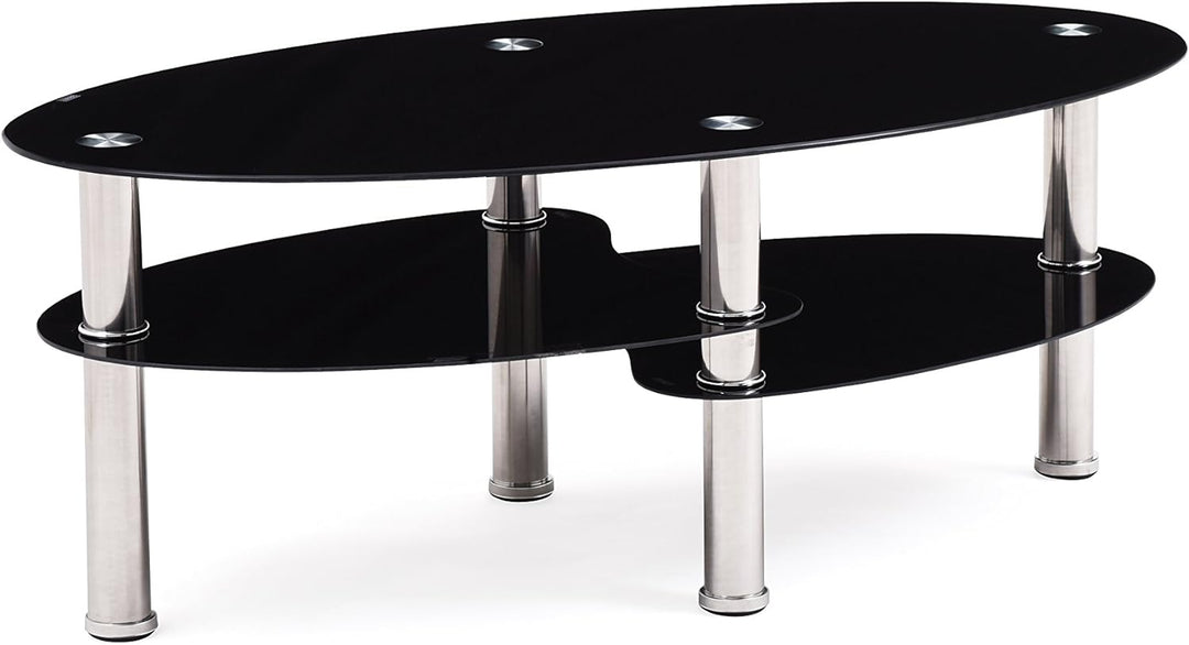 Elegant Three-Tier Oval Glass Coffee Table, Black