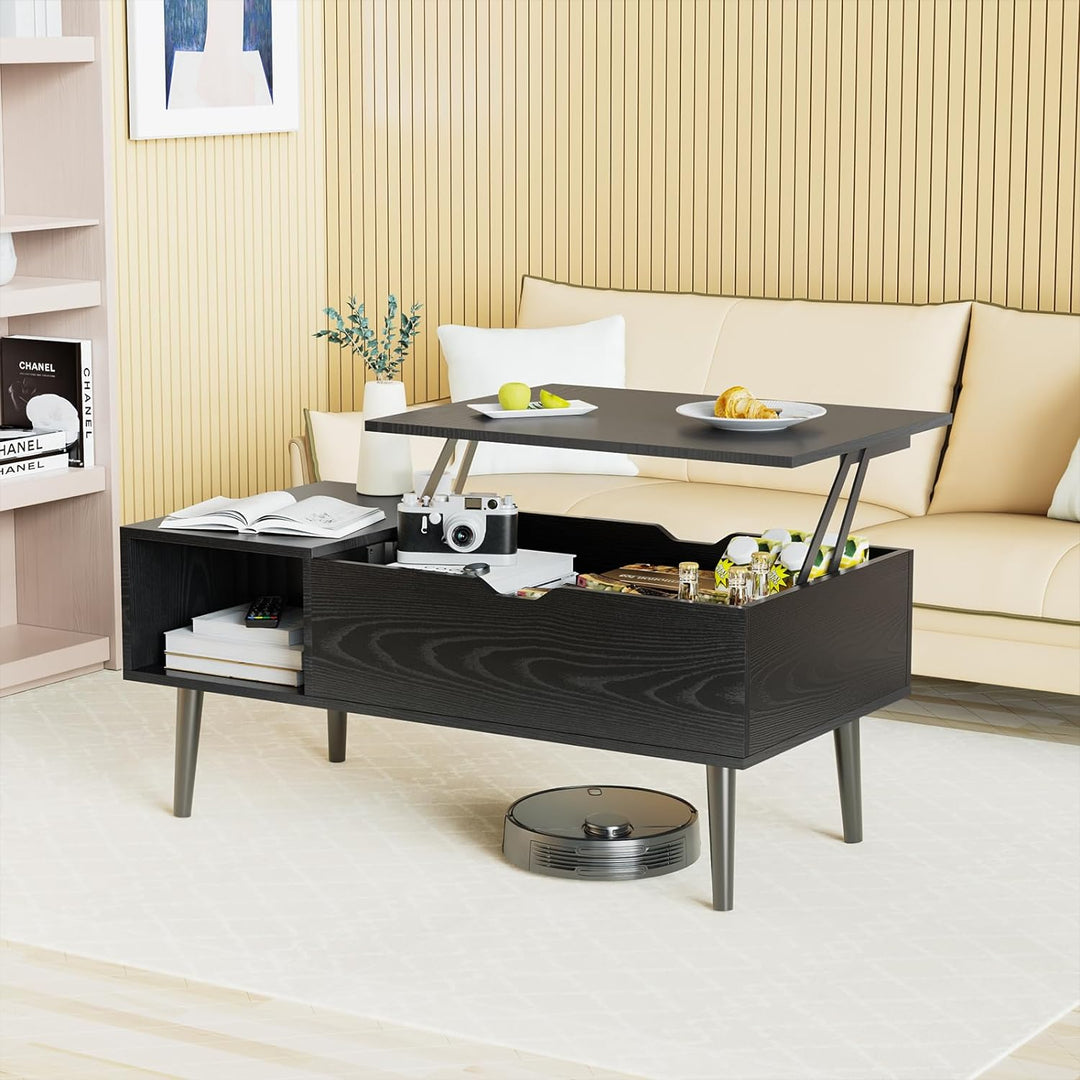 Lift Top Coffee Tables with Hidden Storage, Wooden Center Tables, Black