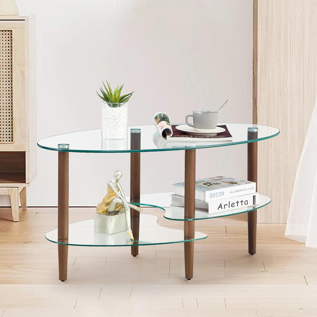 Modern Oval Glass Coffee Table, Transparent