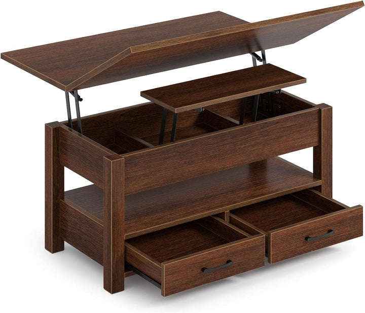 Multifunctional Coffee Table with Lift Top, Drawers, Hidden Compartment, Espresso