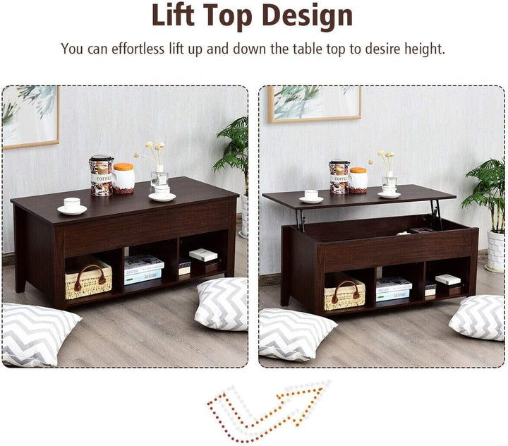 Lift Top Coffee Table with Hidden Storage, Wooden Accent Furniture, Espresso