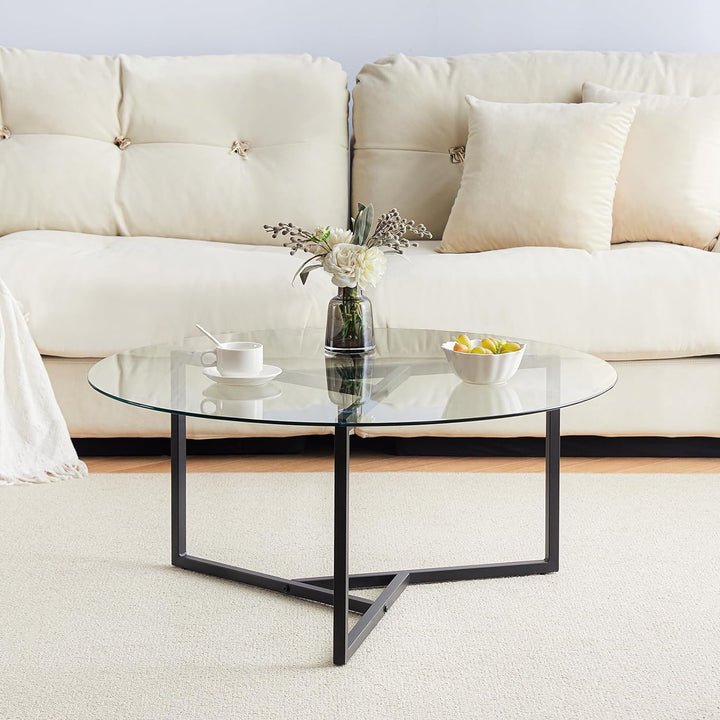 Tempered Glass Coffee Table, Modern Minimalist Accent Table (Transparent)