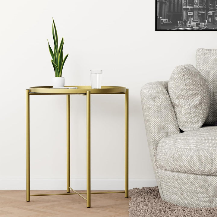 Metal Side Table, Gold End Table for Small Spaces