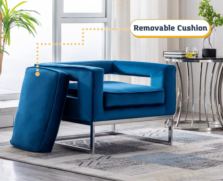 Velvet Accent Chair Modern Single Sofa Chair Blue