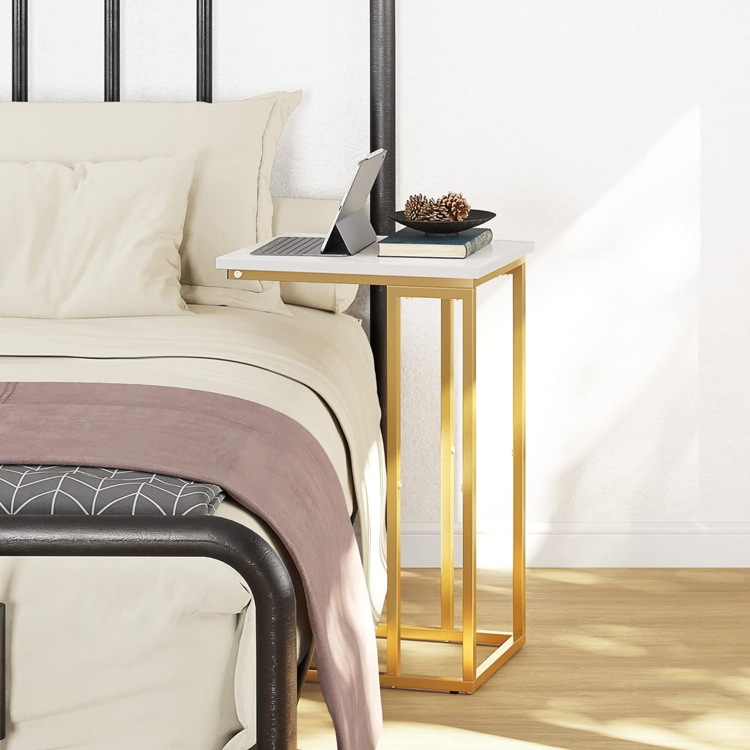 C Shaped Side Table, Faux Marble Gold Base