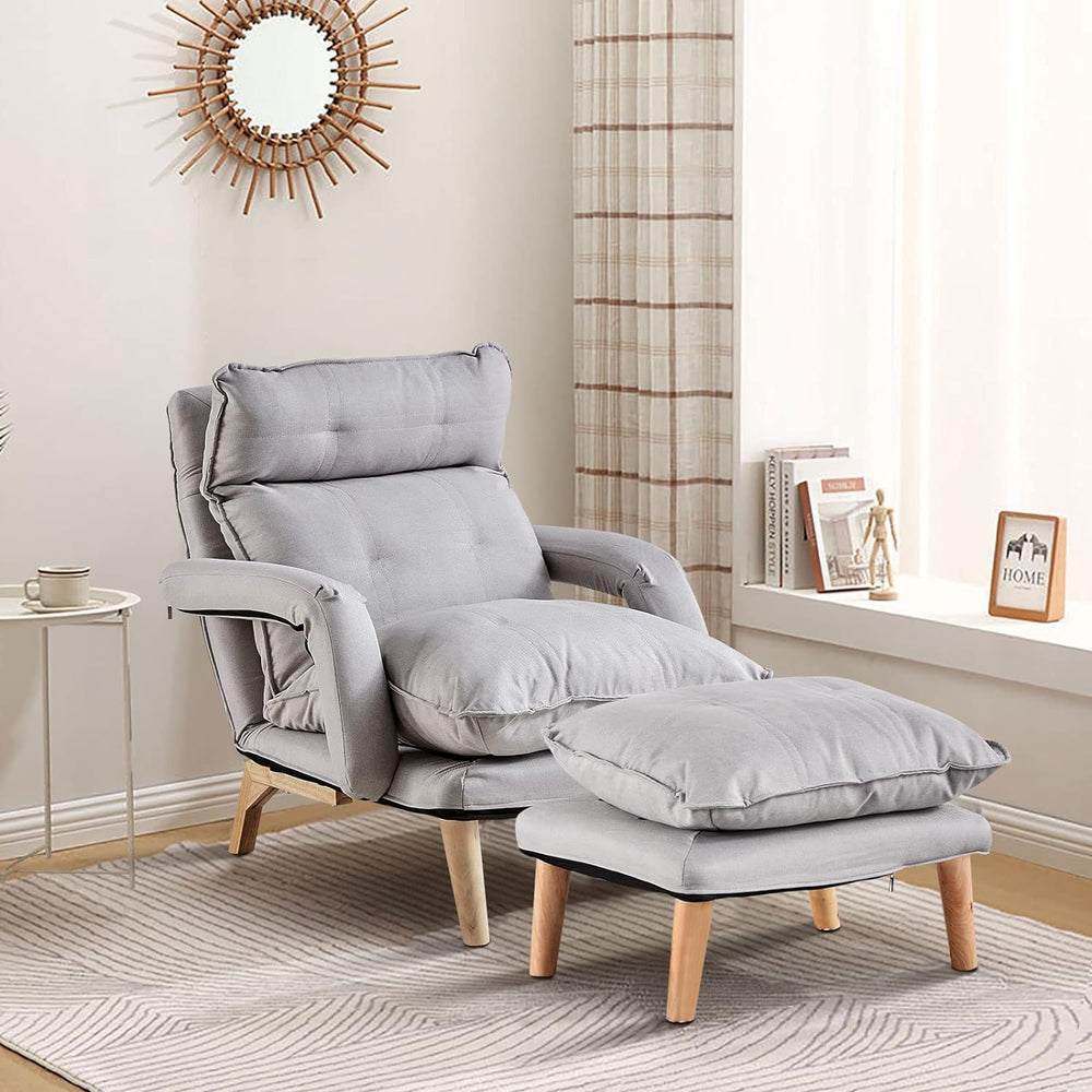 Lazy Chair with Ottoman, Modern Accent Lounge (Gray)