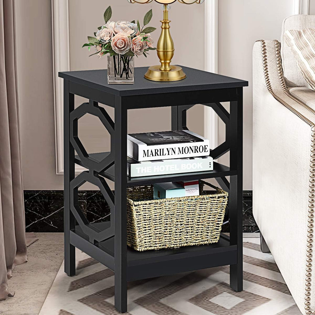 3-Tier Nightstand, Omega End Table, Black