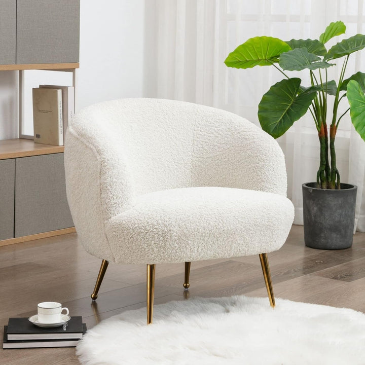 Faux Fur Single Sofa Chair Upholstered Round Creamy White