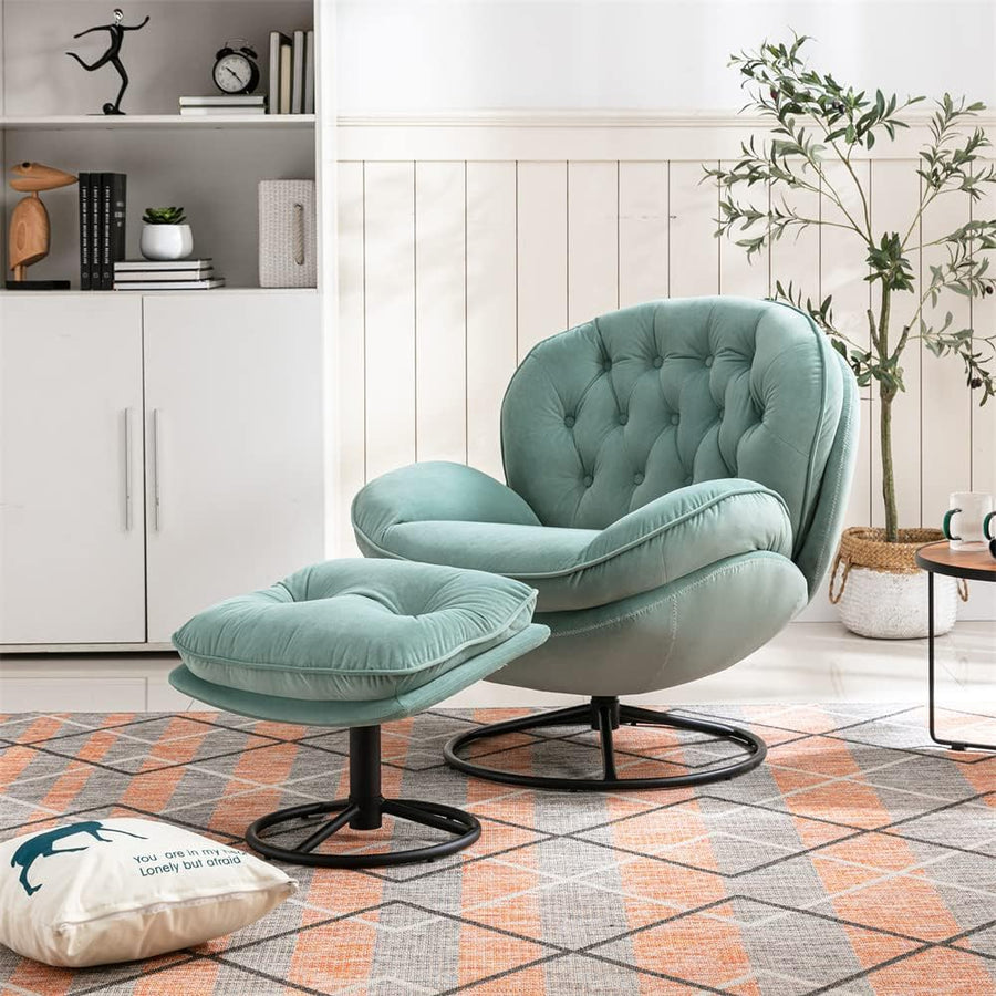 Velvet Swivel Accent Chair with Ottoman Set, Teal