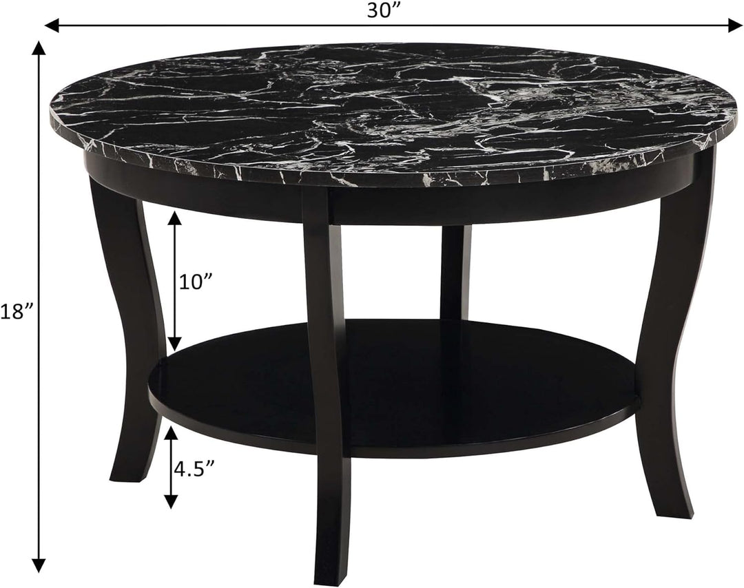 Convenience Concepts American Heritage Round Coffee Table, Black Faux Marble