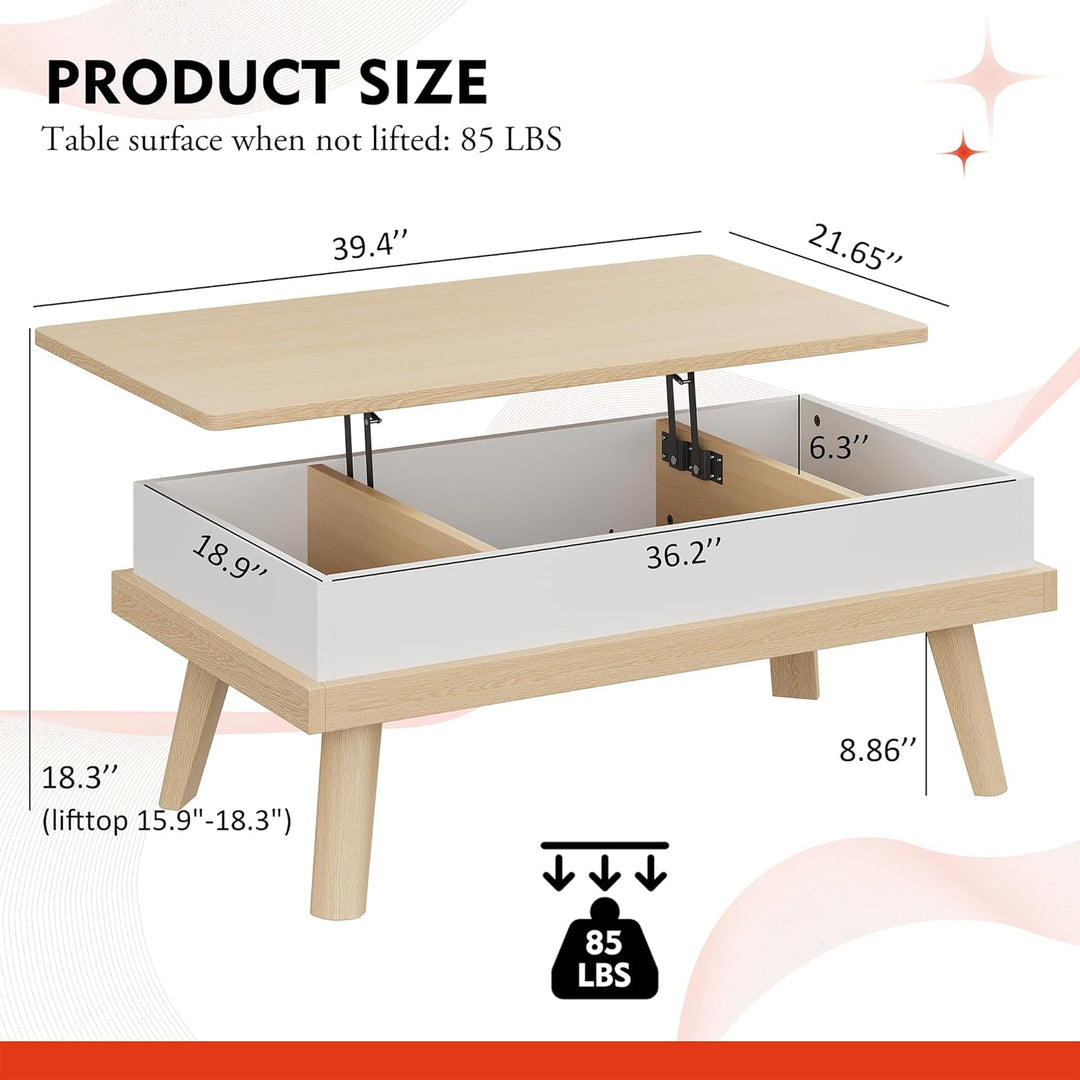 Meilocar Wood Coffee Table with Hidden Compartment, Oak