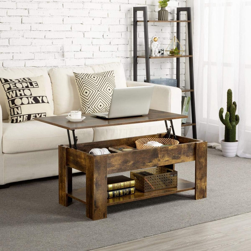 Vintage Lift-Top Coffee Table with Hidden Storage, Rustic Brown