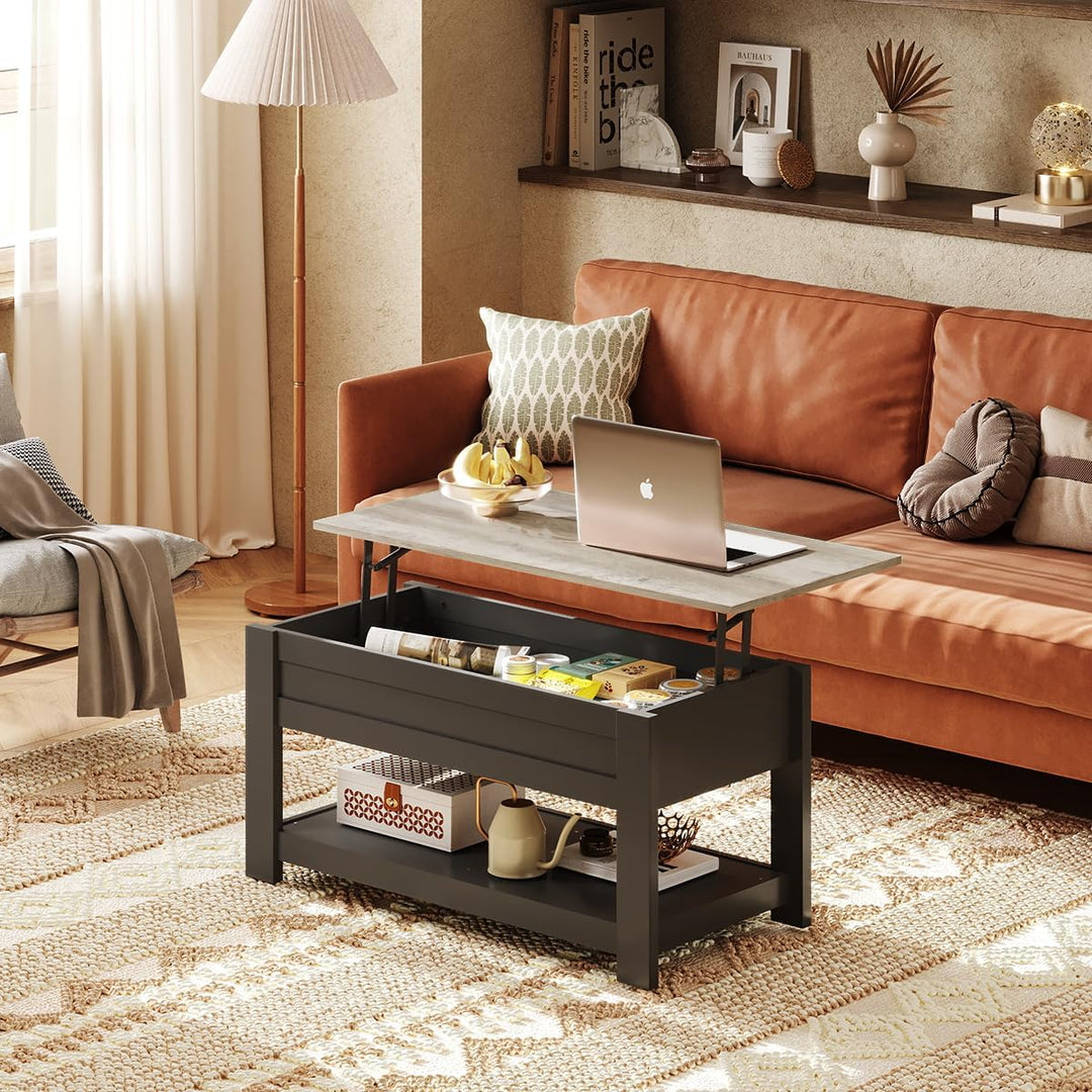 Modern Rustic Coffee Table with Storage, Greige