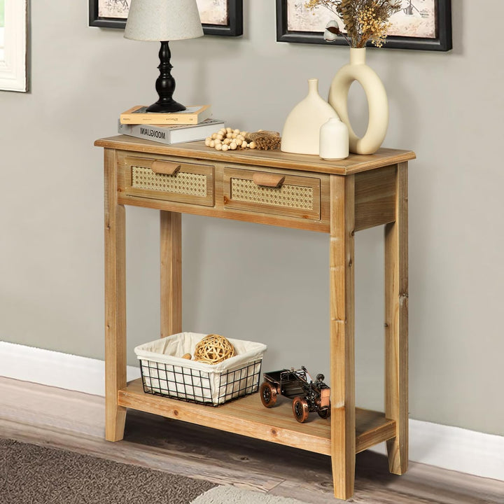 Farmhouse Console Table 33" Narrow Boho Foyer