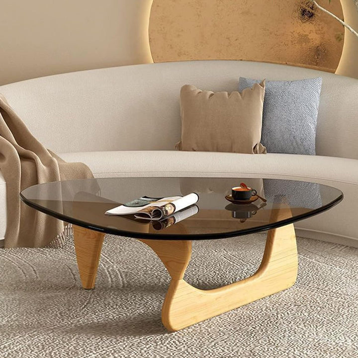 Mid-Century Modern Triangle Coffee Table, Walnut Wood Base