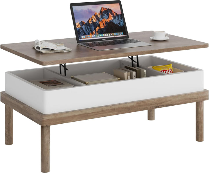 Shintenchi Lift Top Coffee Table with Hidden Compartment, Ivory